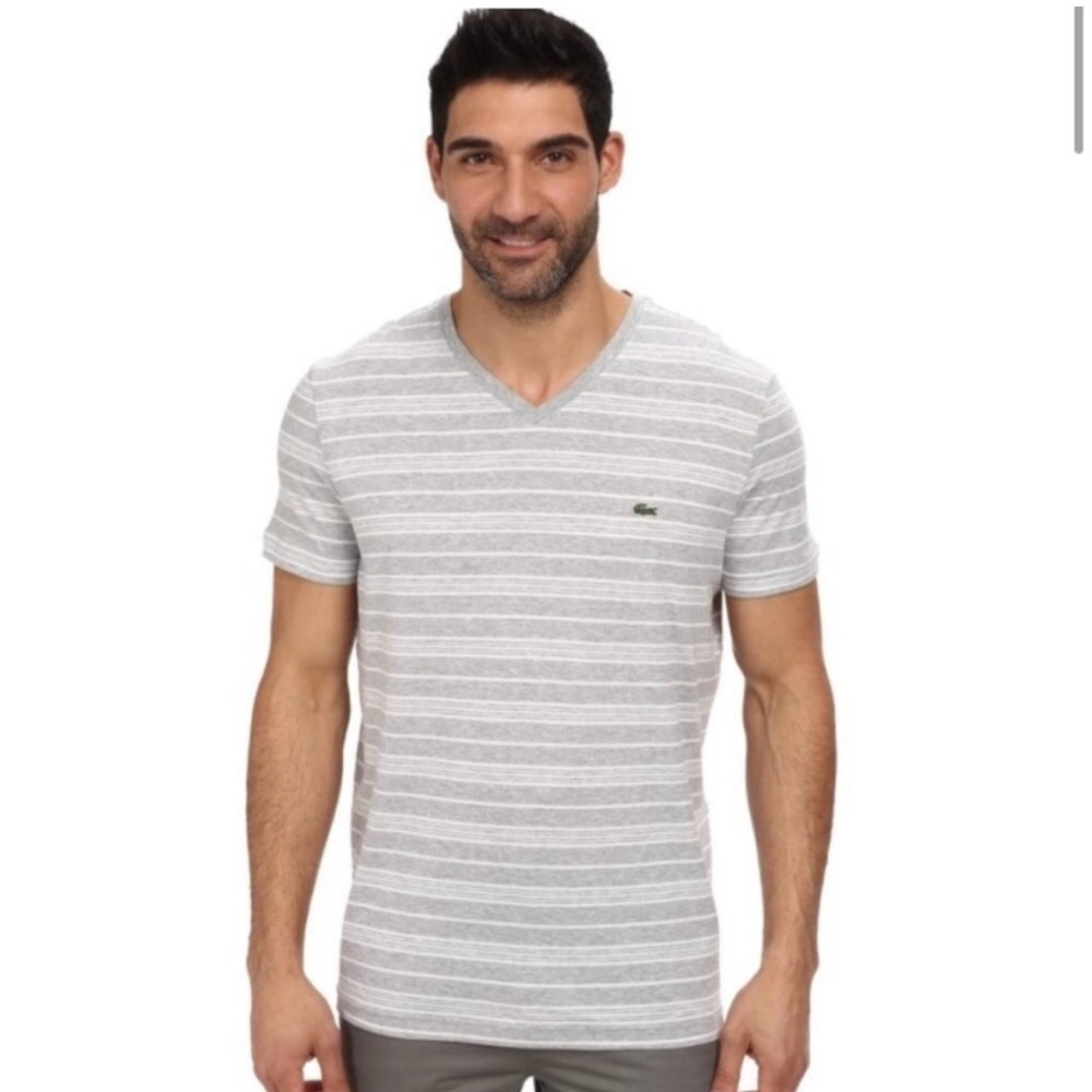 Lacoste Gray Striped Short Sleeve Tee